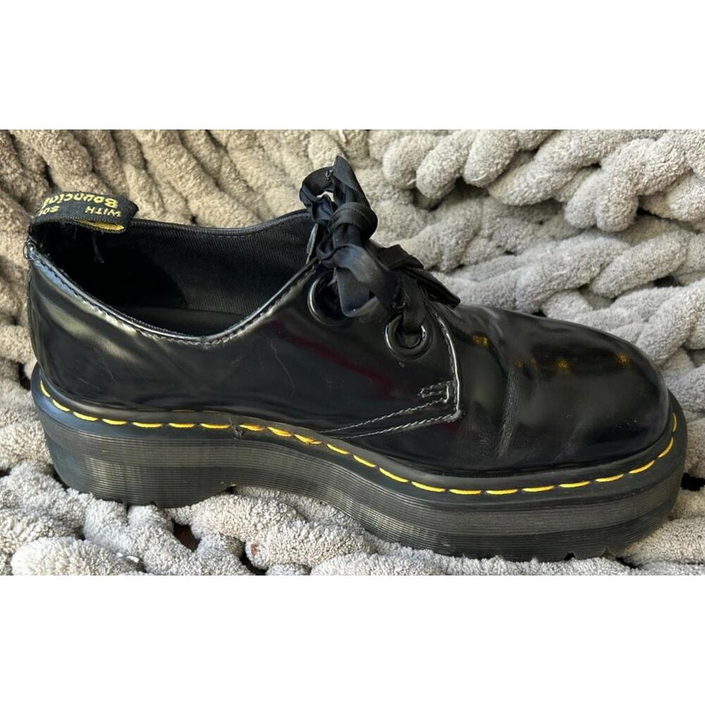Dr Martens Holly Max Platform Sz 8 Black Leather Women Combat Shoes RARE PUNK - Picture 4 of 12